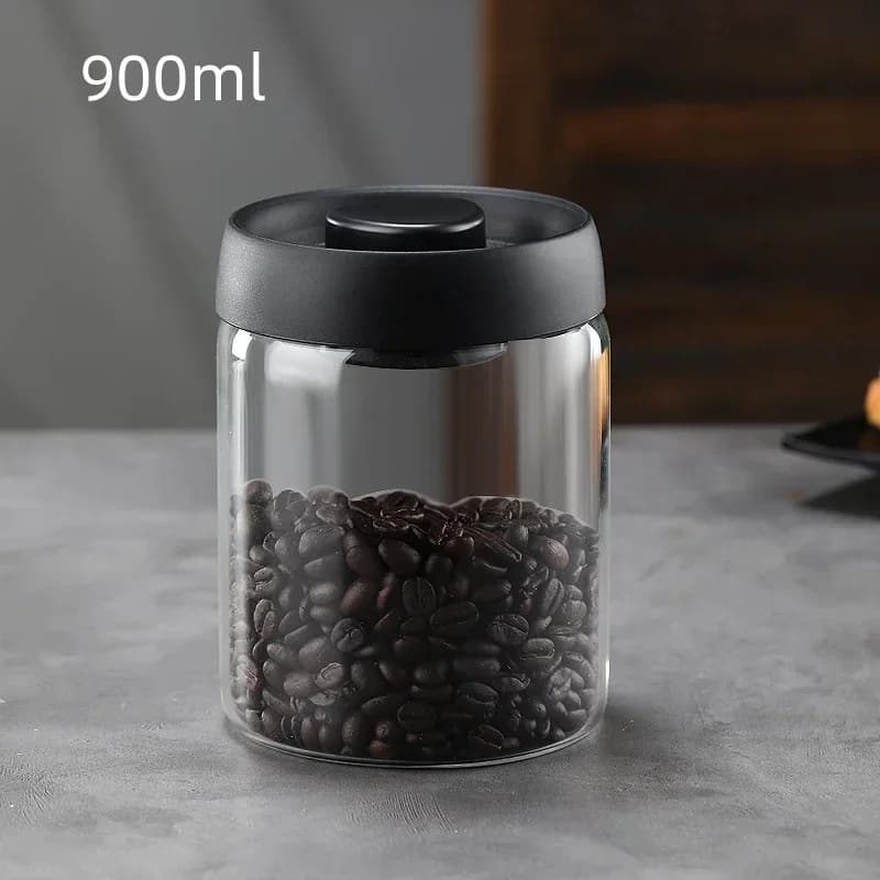Balang Kaca Kedap Udara Penutup Hitam untuk Penyimpanan Biji Kopi dan Teh Kalis Lembap Pelbagai Kapasiti