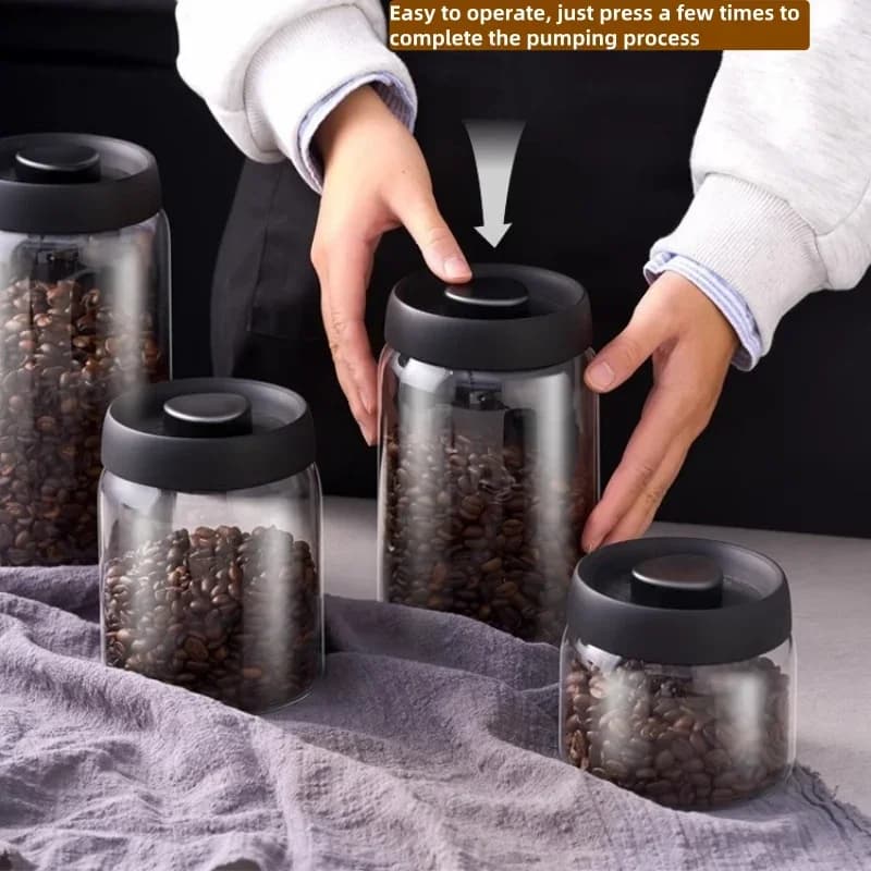 Balang Kaca Kedap Udara Penutup Hitam untuk Penyimpanan Biji Kopi dan Teh Kalis Lembap Pelbagai Kapasiti