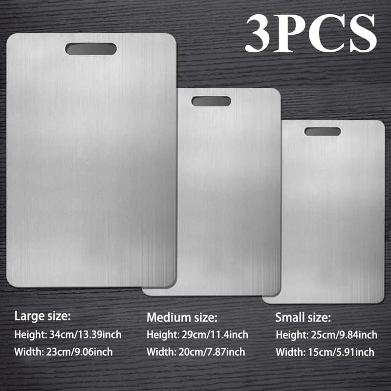 Set 3 Pcs Papan Pemotong Keluli Tahan Karat - Papan Pemotong Dua Muka Tahan Lasak