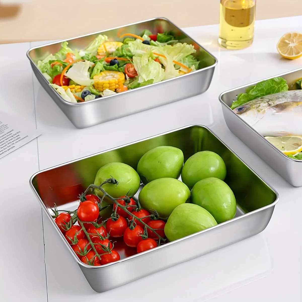 Set 3 Bekas Simpanan Makanan Keluli Tahan Karat - Kedap Udara, Bebas BPA untuk Peti Sejuk & Pantri