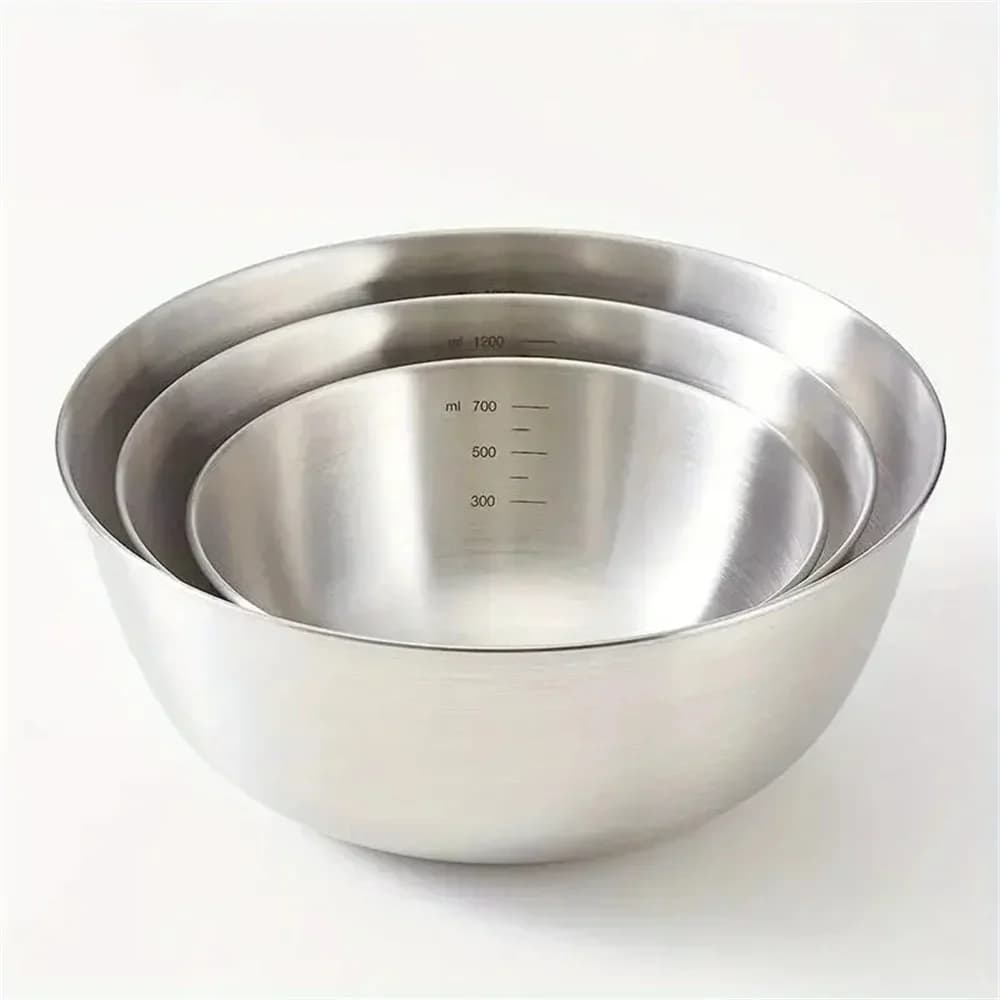 Set Mangkuk Keluli Tahan Karat 1-3 dengan Skala untuk Memasak, Membakar, Penyimpanan Makanan, Mangkuk Pengadun Kapasiti Besar untuk Keperluan Dapur