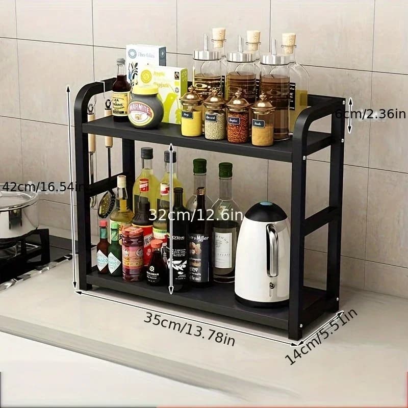 1 Unit Rak Kaunter Logam 2 Tingkat - Rak Dapur Kalis Karat Jimat Ruang untuk Kopi & Cawan