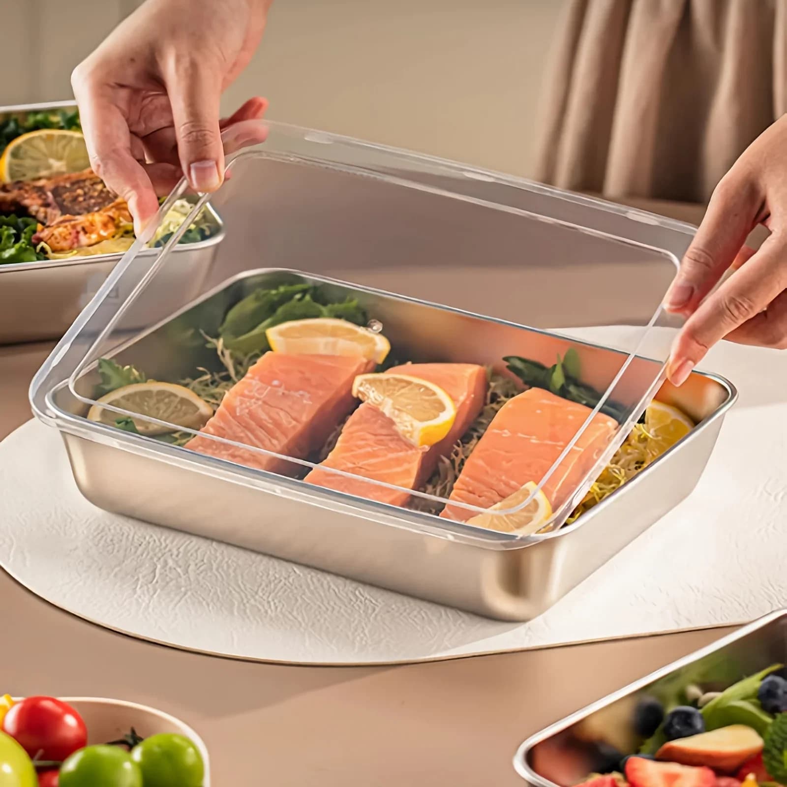 Set 3 Bekas Makanan & Kotak Bekal Keluli Tahan Karat, Kalis Bocor Boleh Ditindih untuk Perkhemahan