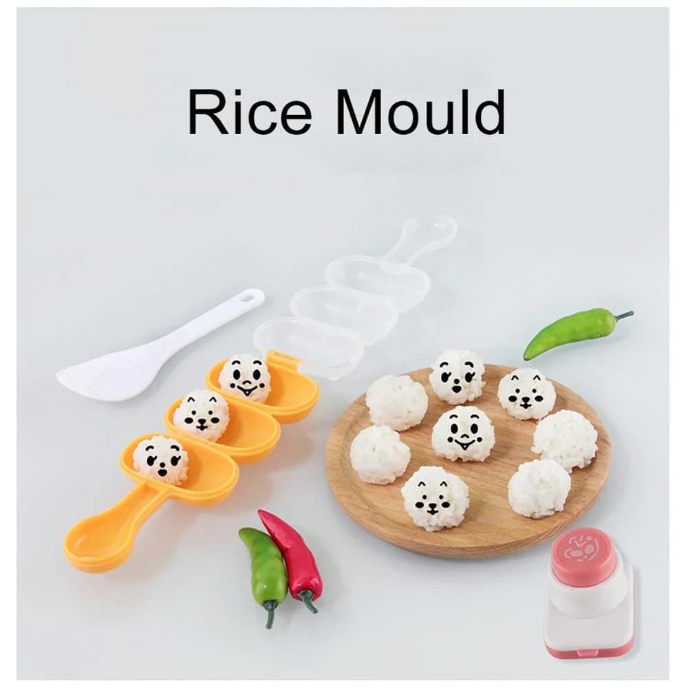 Acuan Nasi Kepal Onigiri & Pemotong Rumpai Laut Nori Kartun Hiasan Bento DIY