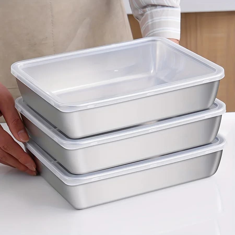 Set 3 Bekas Simpanan Makanan Keluli Tahan Karat - Kedap Udara, Bebas BPA untuk Peti Sejuk & Pantri