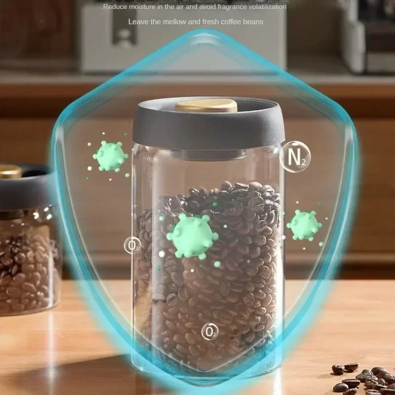 Balang Kaca Kedap Udara Penutup Hitam untuk Penyimpanan Biji Kopi dan Teh Kalis Lembap Pelbagai Kapasiti