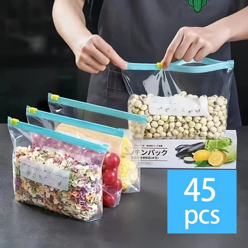 10-90 Keping Beg Simpanan Makanan Berzip Kedap Udara Kalis Bocor untuk Buah, Sayur & Daging Peti Sejuk Beku