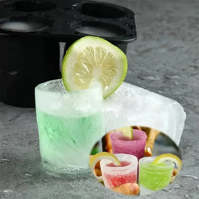 Acuan Kiub Ais Silikon 4 Lubang Tekan Bentuk Cawan Bulat Kreatif untuk Wiski Bir Bar Dapur