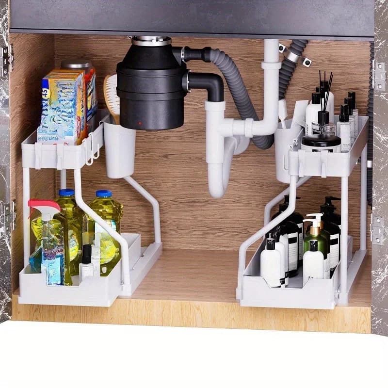 Rak Simpanan Tarik Bertingkat Serbaguna untuk Botol Perasa Dapur &amp; Bawah Sinki Bilik Mandi