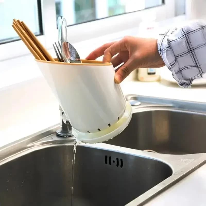 Rak Penyimpanan Pinggan Mangkuk Plastik 1 Pc Tempat Letak Penyepit Pisau Sudu Garpu Lubang Saliran dengan Dulang Rak Saliran Rumah