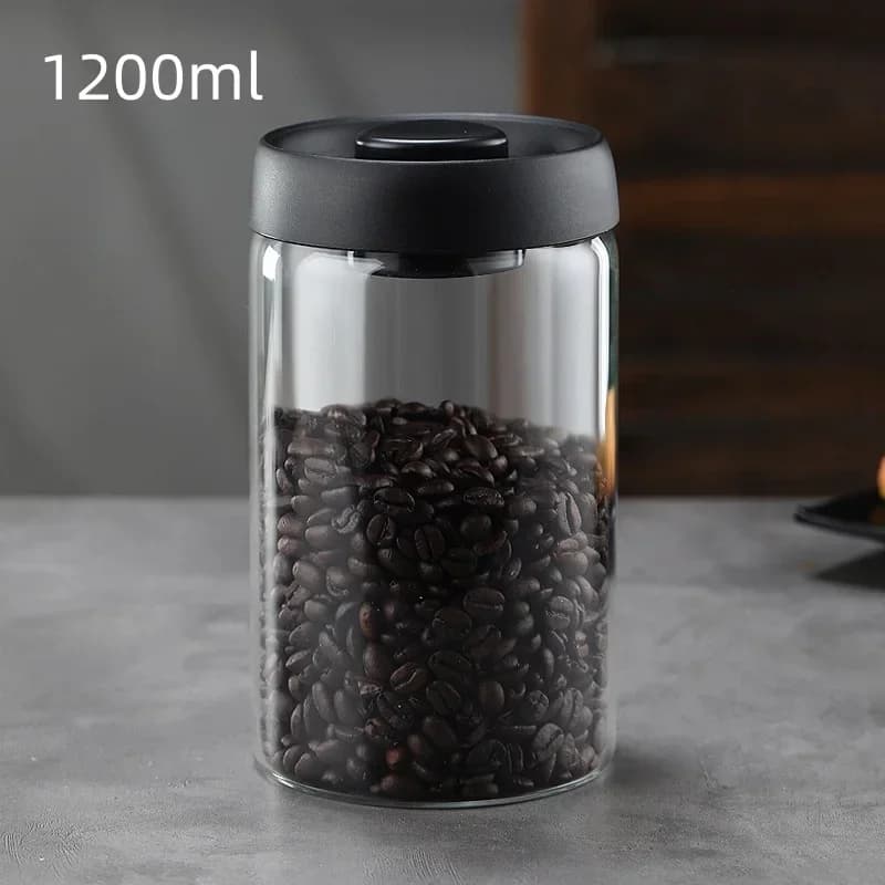 Balang Kaca Kedap Udara Penutup Hitam untuk Penyimpanan Biji Kopi dan Teh Kalis Lembap Pelbagai Kapasiti