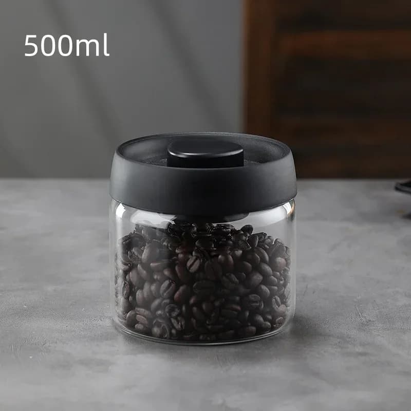 Balang Kaca Kedap Udara Penutup Hitam untuk Penyimpanan Biji Kopi dan Teh Kalis Lembap Pelbagai Kapasiti