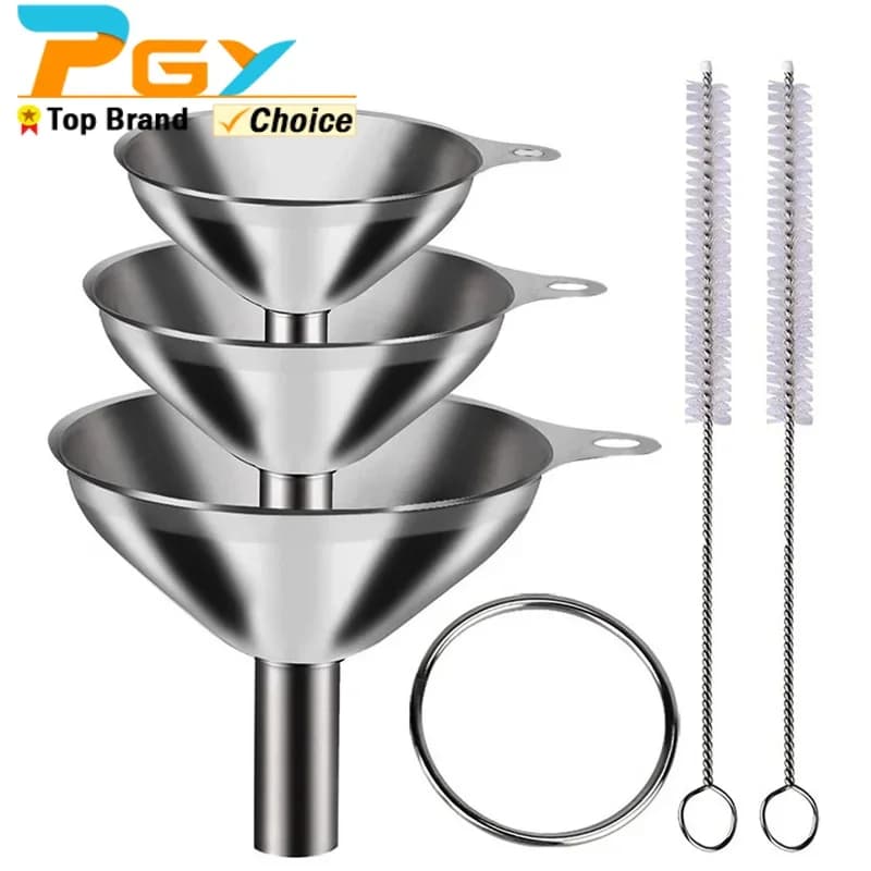 Set 3/5 Pcs Corong Dapur Keluli Tahan Karat Gred Makanan Corong Logam untuk Botol Minyak Pati Rempah