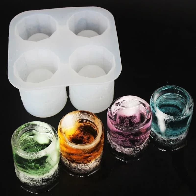 Acuan Kiub Ais Silikon 4 Lubang Tekan Bentuk Cawan Bulat Kreatif untuk Wiski Bir Bar Dapur
