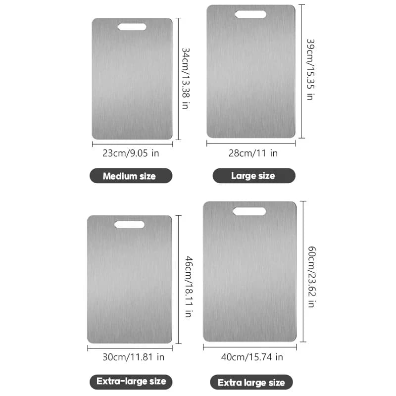 Set 3 Pcs Papan Pemotong Keluli Tahan Karat - Papan Pemotong Dua Muka Tahan Lasak
