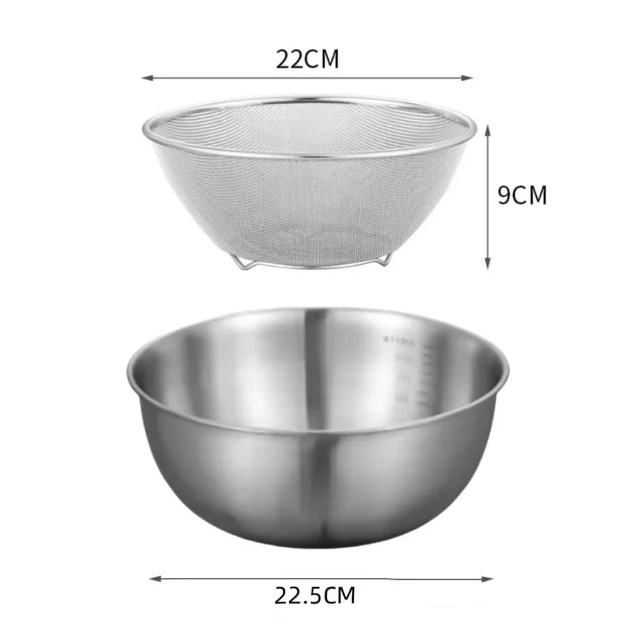 Set Mangkuk Keluli Tahan Karat 1-3 dengan Skala untuk Memasak, Membakar, Penyimpanan Makanan, Mangkuk Pengadun Kapasiti Besar untuk Keperluan Dapur