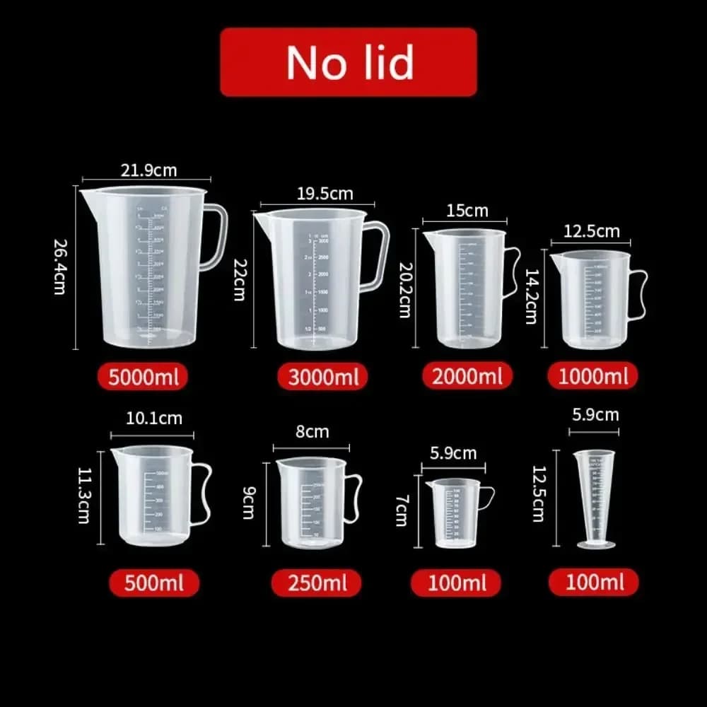 Cawan Penyukat Plastik Gred Makanan 100-5000ml Bikar Skala Tahan Panas