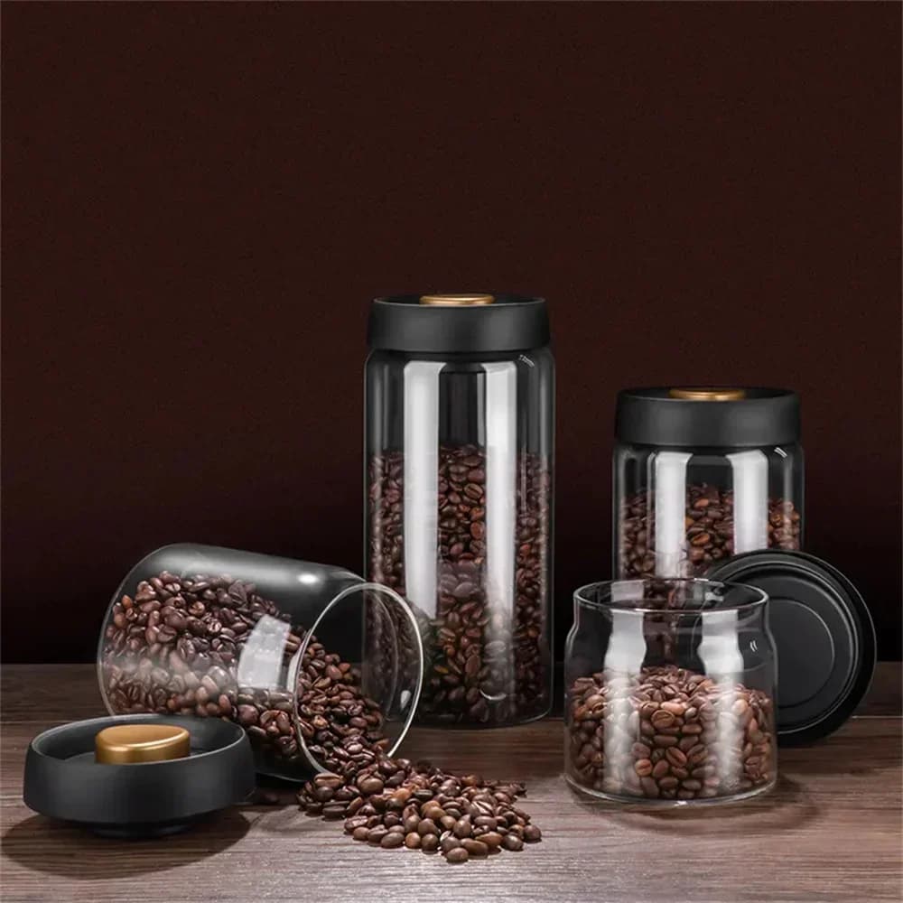 Balang Kaca Vakum Kedap Udara Simpanan Biji Kopi & Makanan Rumah Kalis Lembapan