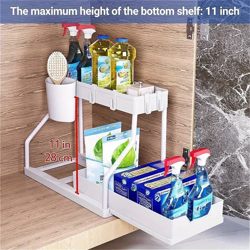 Rak Simpanan Tarik Bertingkat Serbaguna untuk Botol Perasa Dapur &amp; Bawah Sinki Bilik Mandi