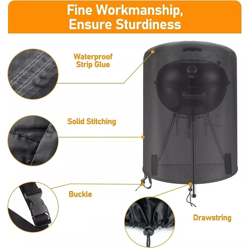 Penutup BBQ Raweao Kettle Kalis Air untuk Weber, Penutup Barbeku Oxford Bulat Pelindung Hujan Luar 57Cm