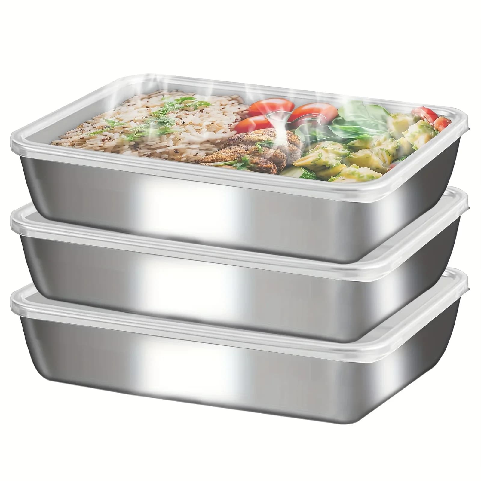 Set 3 Bekas Makanan & Kotak Bekal Keluli Tahan Karat, Kalis Bocor Boleh Ditindih untuk Perkhemahan