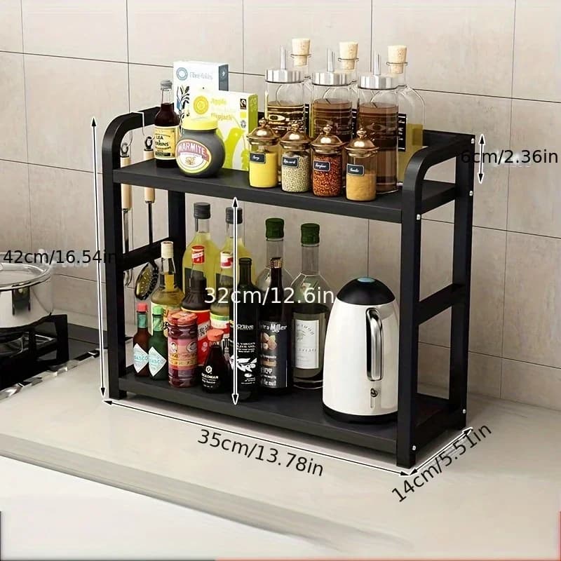 1 Unit Rak Kaunter Logam 2 Tingkat - Rak Dapur Kalis Karat Jimat Ruang untuk Kopi & Cawan