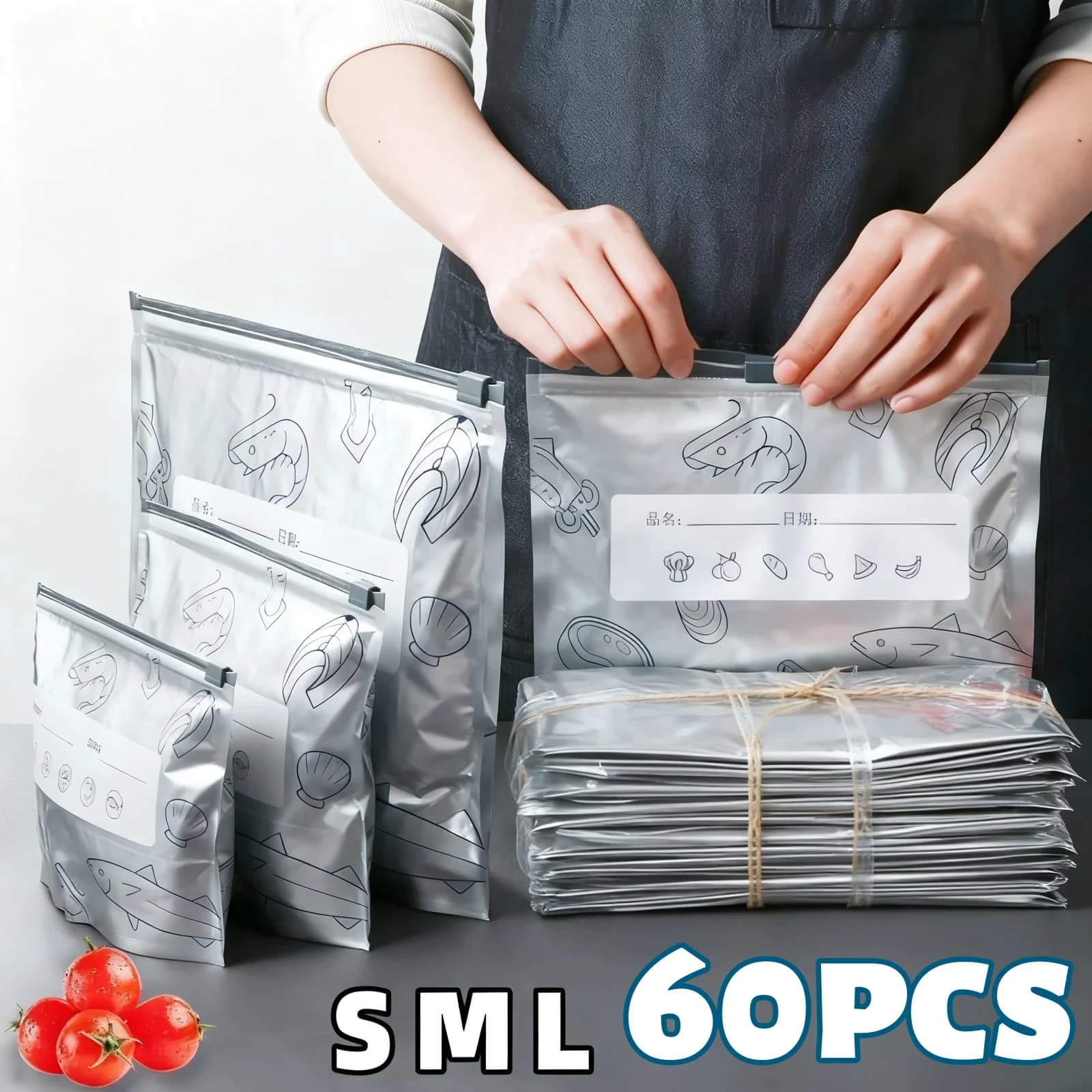 10/60 Pcs Beg Simpanan Kerajang Aluminium Kedap Udara Kalis Bau Makanan Boleh Diguna Semula