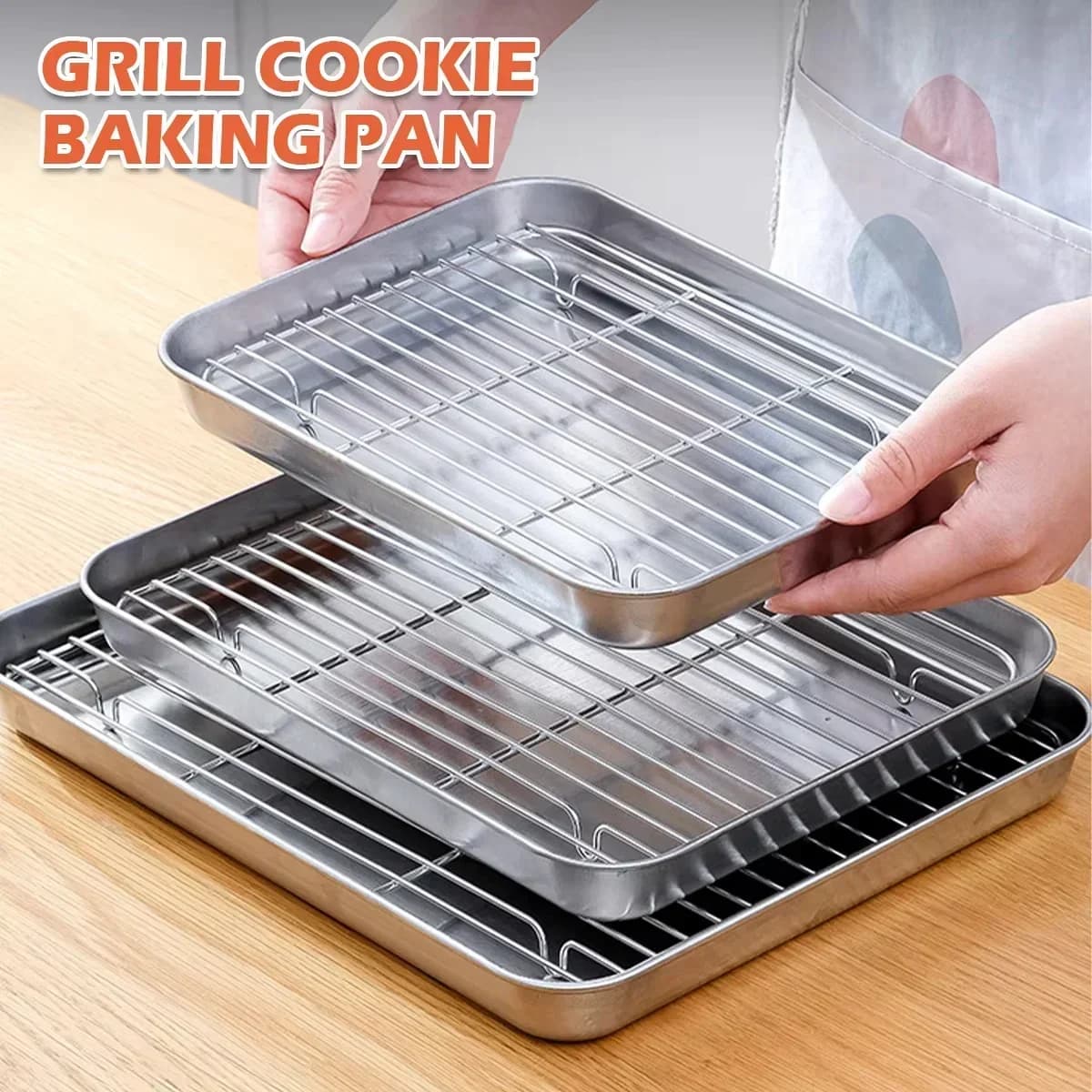 Dulang Bakar Keluli Tahan Karat dengan Rak Dawai Loyang Brownie Kek Ketuhar BBQ Alatan Memanggang