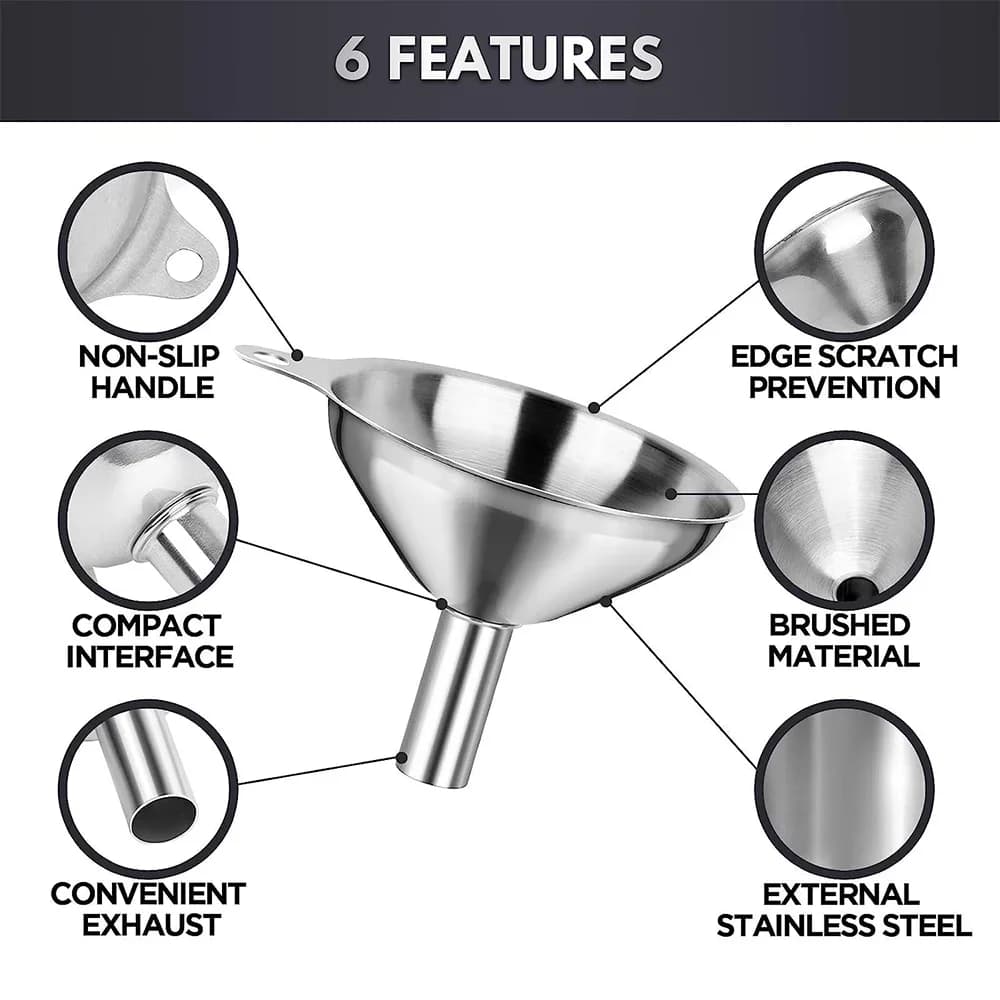 Set 3/5 Pcs Corong Dapur Keluli Tahan Karat Gred Makanan Corong Logam untuk Botol Minyak Pati Rempah
