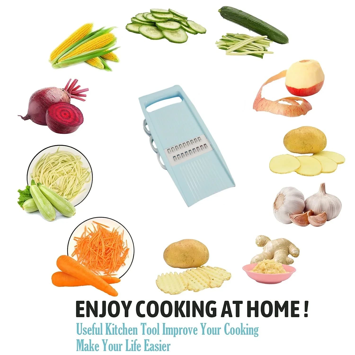 Pemotong Sayur & Buah 5 Dalam 1 Pemarut Makanan Manual Pelbagai Fungsi Dapur