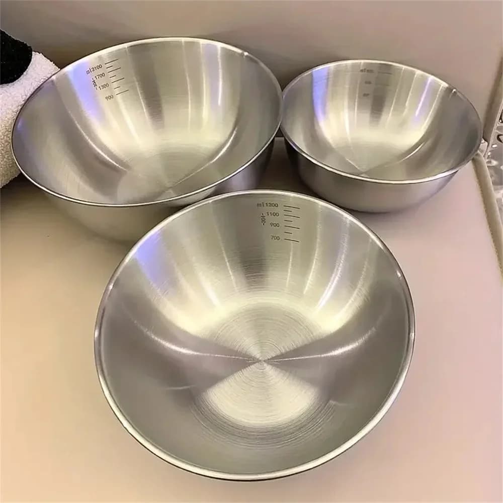 Set Mangkuk Keluli Tahan Karat 1-3 dengan Skala untuk Memasak, Membakar, Penyimpanan Makanan, Mangkuk Pengadun Kapasiti Besar untuk Keperluan Dapur
