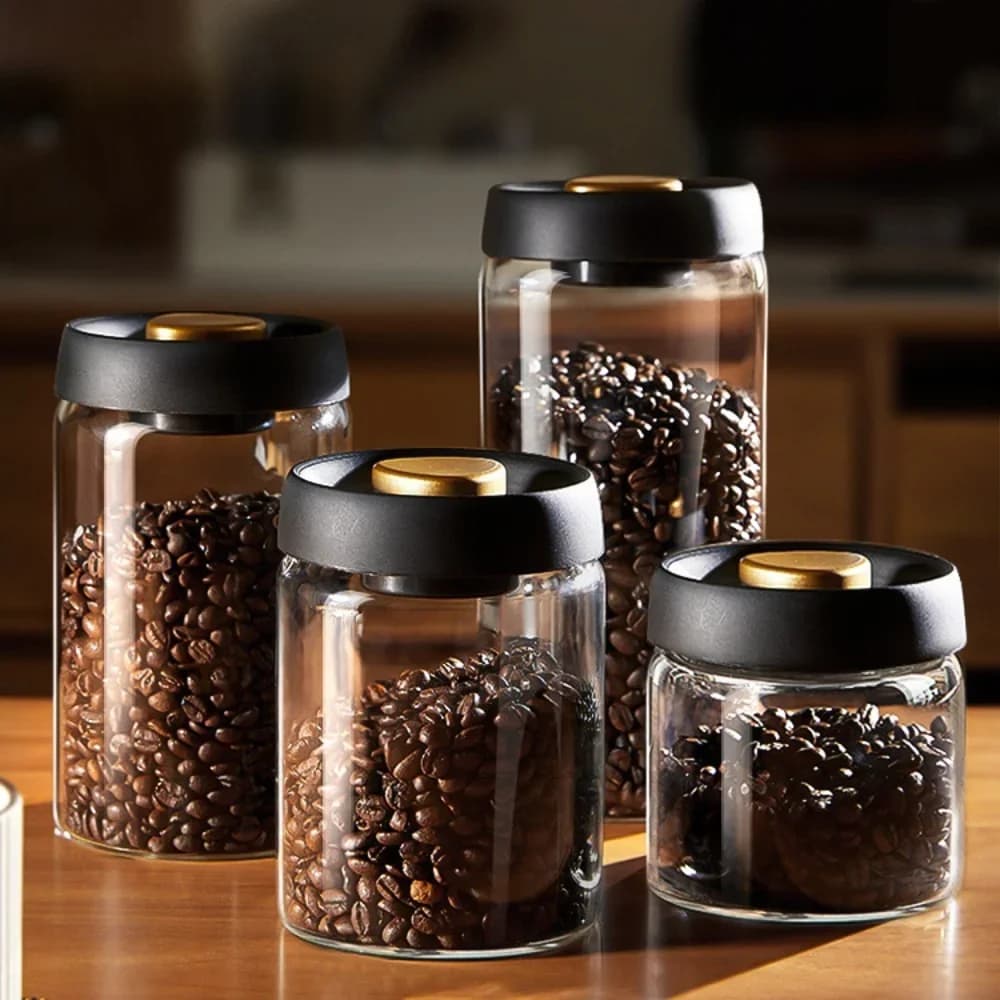 Balang Kaca Vakum Kedap Udara Simpanan Biji Kopi & Makanan Rumah Kalis Lembapan