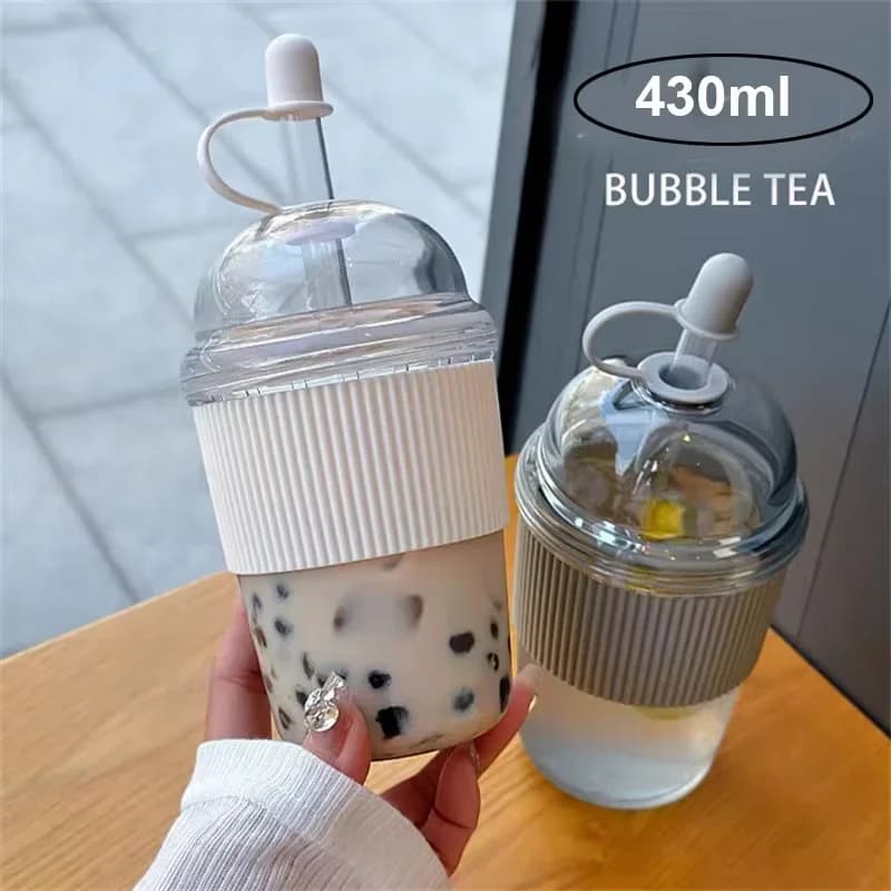 Cawan Straw Flip Mudah Alih 430ml 1pc Botol Air Plastik Gaya Ins Kapasiti Tinggi Cawan Jus Jeli Tahan Haba Teh Kopi Susu
