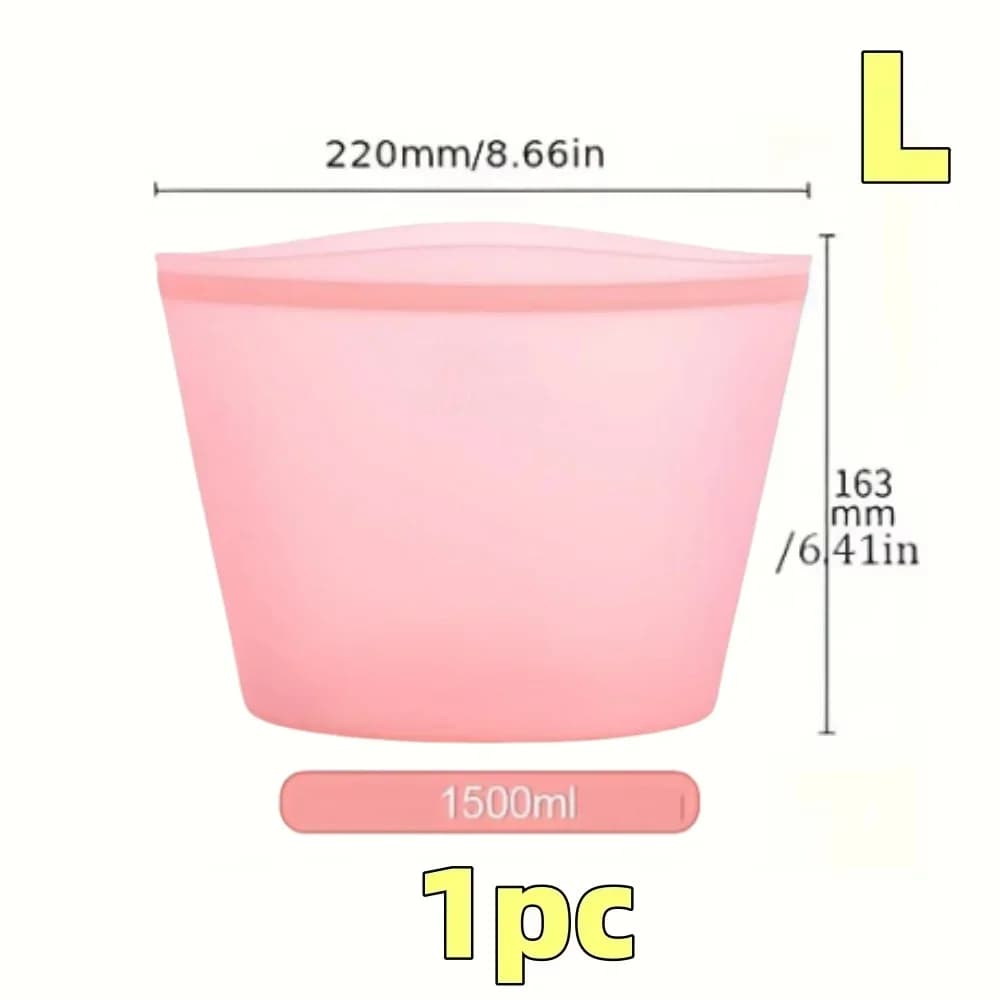 Set Beg Simpanan Makanan Silikon 1/3 Keping Kalis Bocor Boleh Diguna Semula untuk Peti Sejuk
