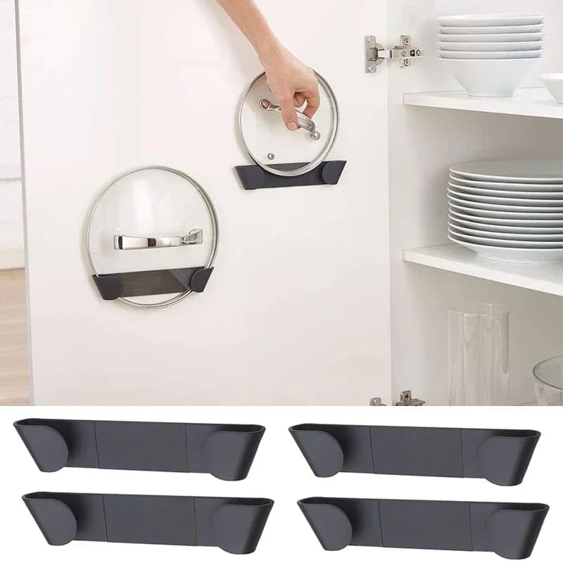 1/2/4 Pcs Rak Penutup Periuk Lekap Dinding Tanpa Tebuk Pelekat Sendiri Pemegang Simpanan Dapur