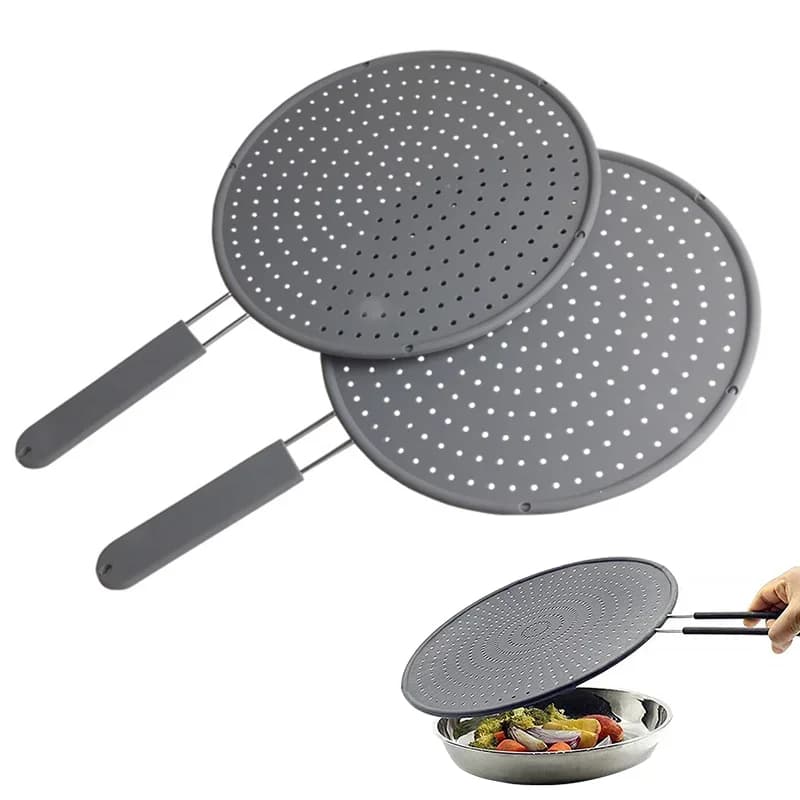 Penghadang Percikan Silikon Dapur dengan Pemegang, Pelindung Percikan Minyak Tahan Haba Penutup Kuali Dapur