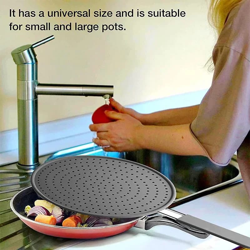 Penghadang Percikan Silikon Dapur dengan Pemegang, Pelindung Percikan Minyak Tahan Haba Penutup Kuali Dapur