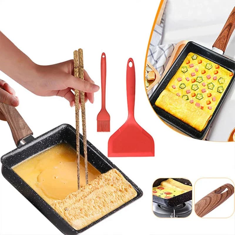 Kuali Tamagoyaki Telur Dadar Jepun Tidak Melekat Segi Empat dengan Alatan Memasak