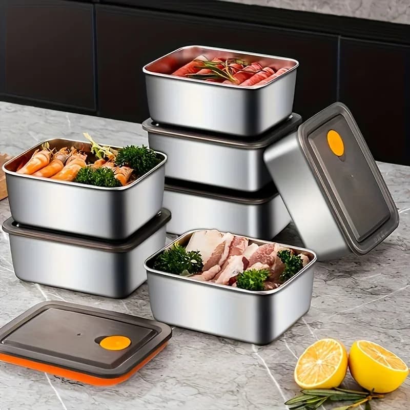 Set 4 Bekas Simpanan Makanan Keluli Tahan Karat - Tebal, Kalis Bocor, Bebas BPA untuk Peti Sejuk & Pantri