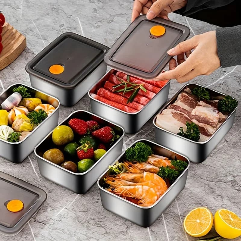 Set 4 Bekas Simpanan Makanan Keluli Tahan Karat - Tebal, Kalis Bocor, Bebas BPA untuk Peti Sejuk & Pantri