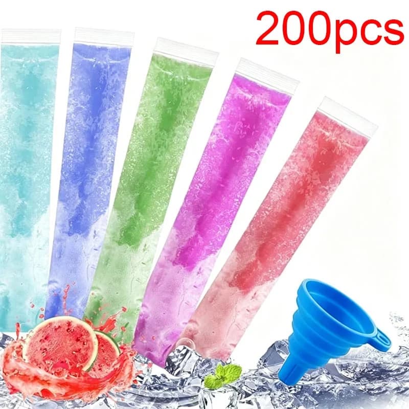 50/100/200 Pcs Beg Aiskrim Lutsinar Pakai Buang untuk Jus, Yogurt & Coklat, Acuan Popsikel Dapur