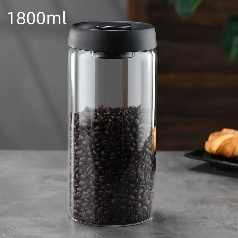 Balang Kaca Kedap Udara Penutup Hitam untuk Penyimpanan Biji Kopi dan Teh Kalis Lembap Pelbagai Kapasiti