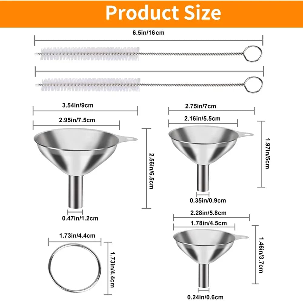 Set 3/5 Pcs Corong Dapur Keluli Tahan Karat Gred Makanan Corong Logam untuk Botol Minyak Pati Rempah