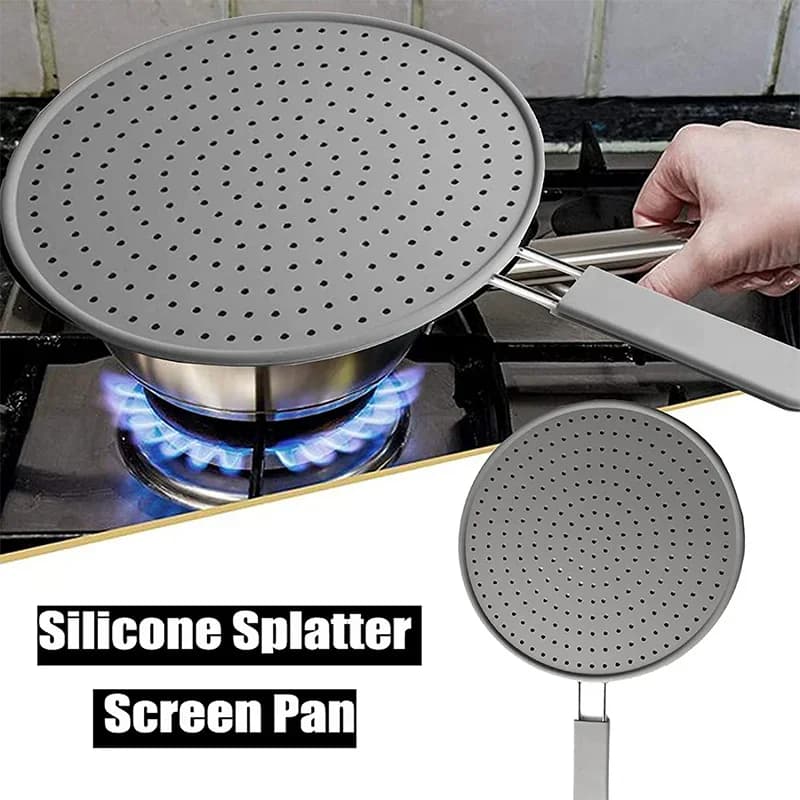 Penghadang Percikan Silikon Dapur dengan Pemegang, Pelindung Percikan Minyak Tahan Haba Penutup Kuali Dapur