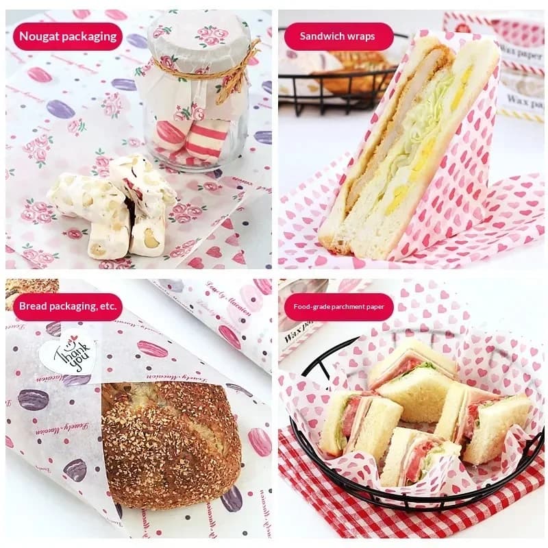 50 Keping/Set Kertas Lilin Gred Makanan Kertas Kalis Minyak Pembungkus Makanan untuk Roti Sandwich Burger Kentang Goreng Alatan Membakar