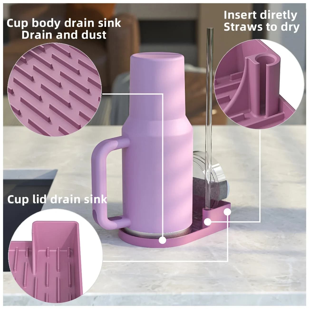 Rak Pengering Tumbler Silikon Berkualiti Tinggi, Tempat Letak & Mengeringkan Cawan Minuman