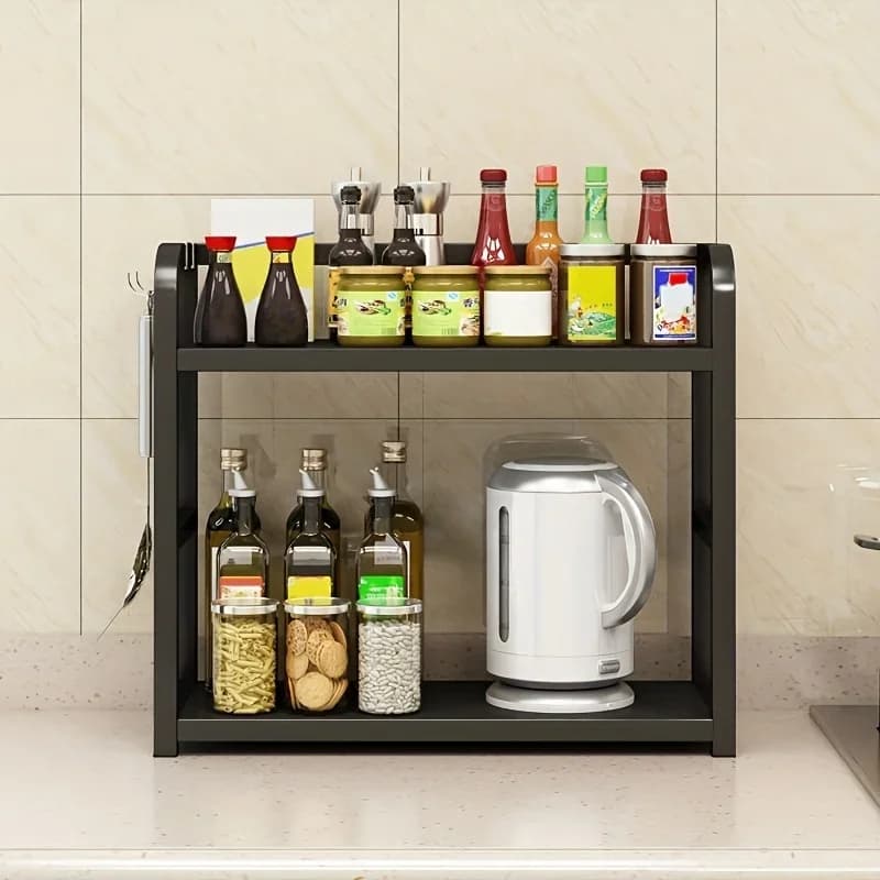 1 Unit Rak Kaunter Logam 2 Tingkat - Rak Dapur Kalis Karat Jimat Ruang untuk Kopi & Cawan