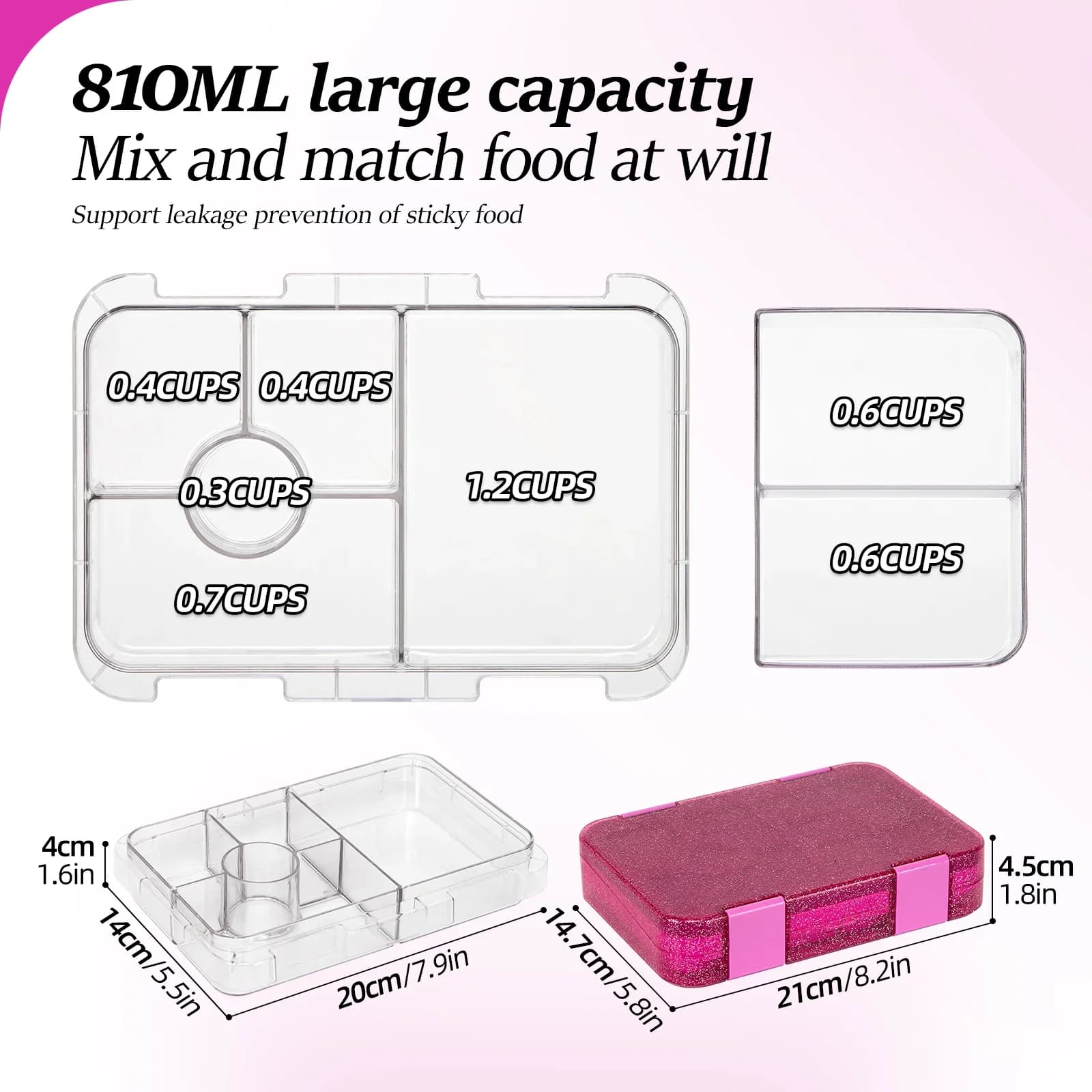 Bekas Makanan Bento Kedap Mudah Alih Mesra Ketuhar Gelombang Mikro dengan Sudu dan Garpu untuk Pelajar dan Pejabat