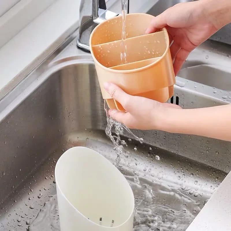 Rak Penyimpanan Pinggan Mangkuk Plastik 1 Pc Tempat Letak Penyepit Pisau Sudu Garpu Lubang Saliran dengan Dulang Rak Saliran Rumah