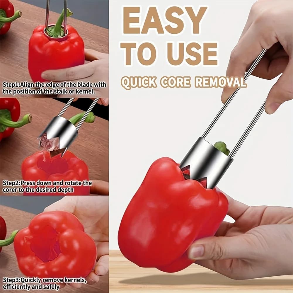 Alat Pembuang Biji Buah Keluli Tahan Karat 1/2/3 Unit - untuk Epal, Lada Benggala dan Tomato